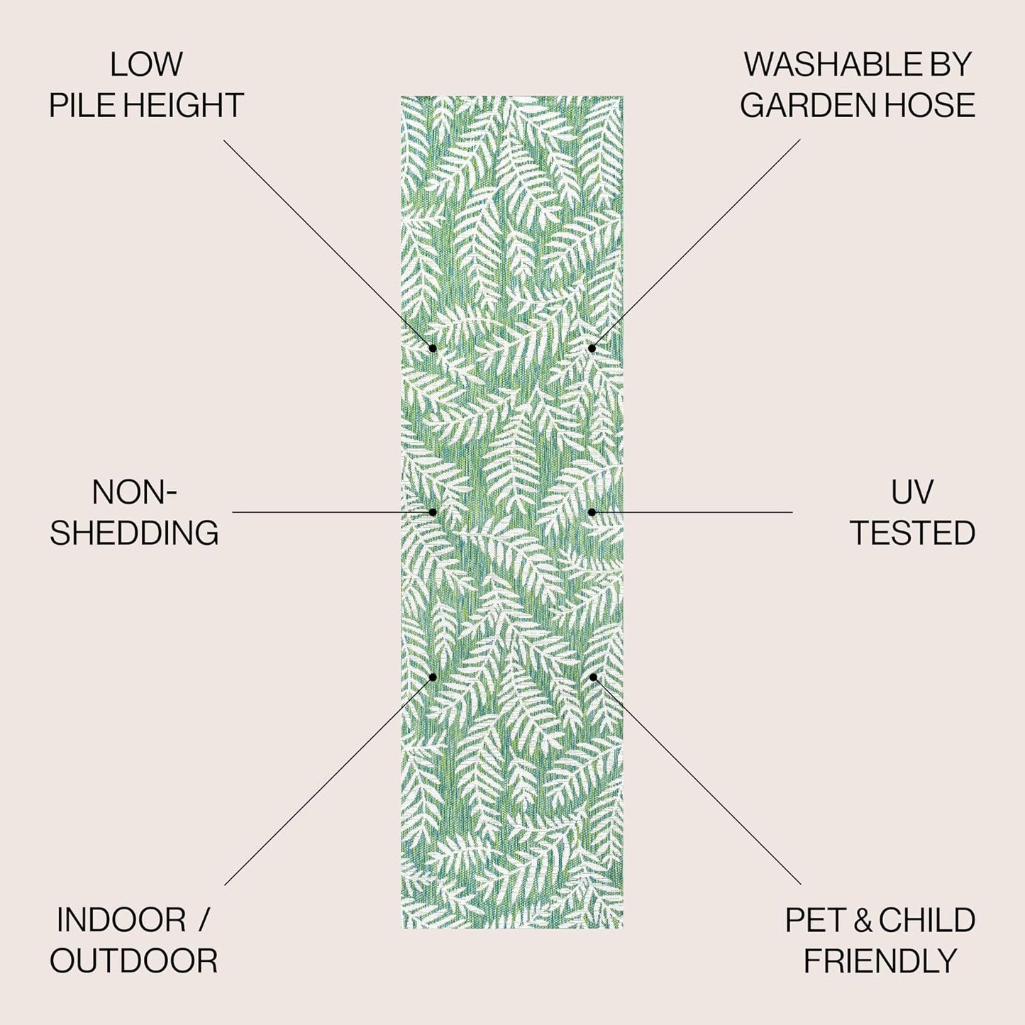 Alfombra pasillo 2x10ft color crema/verde Nevis para patio