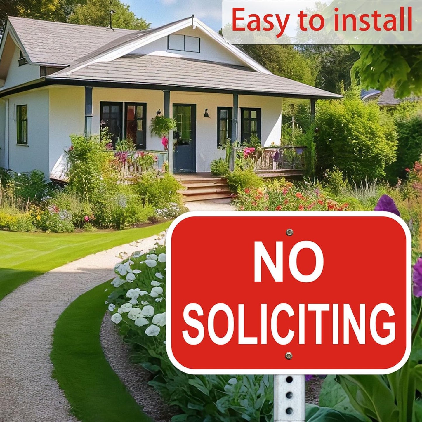 2 Carteles No Solicitar Aluminio 12x8" Rojo Blanco Hogar