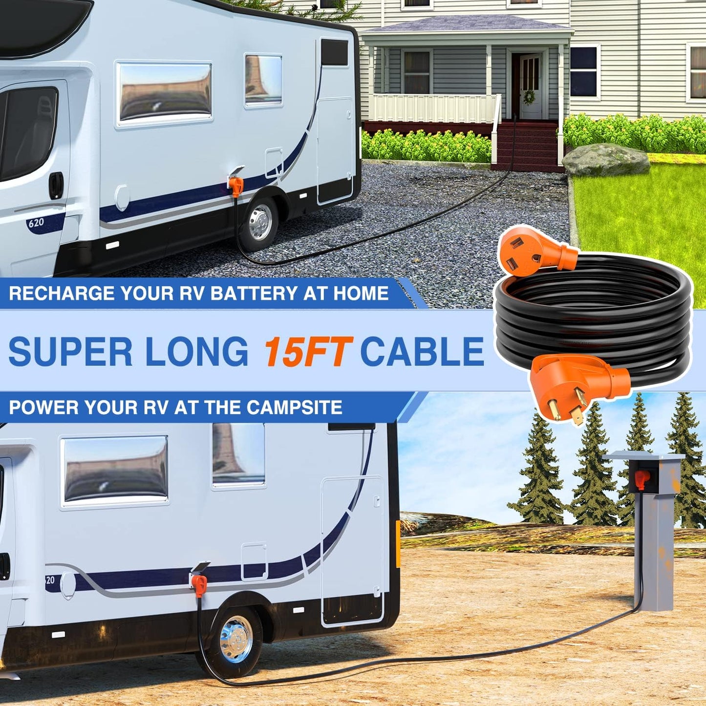 Cable extensión caravana 30A 15pies 125V cobre STW UL