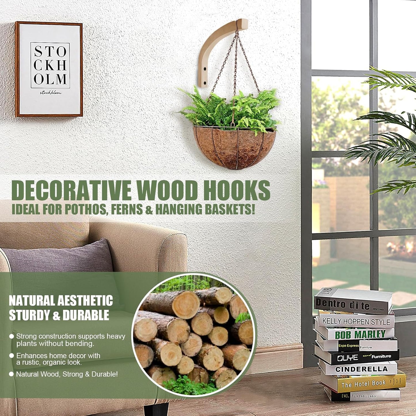 Colgador madera para plantas 2uds 8.7pulg ganchos cestas