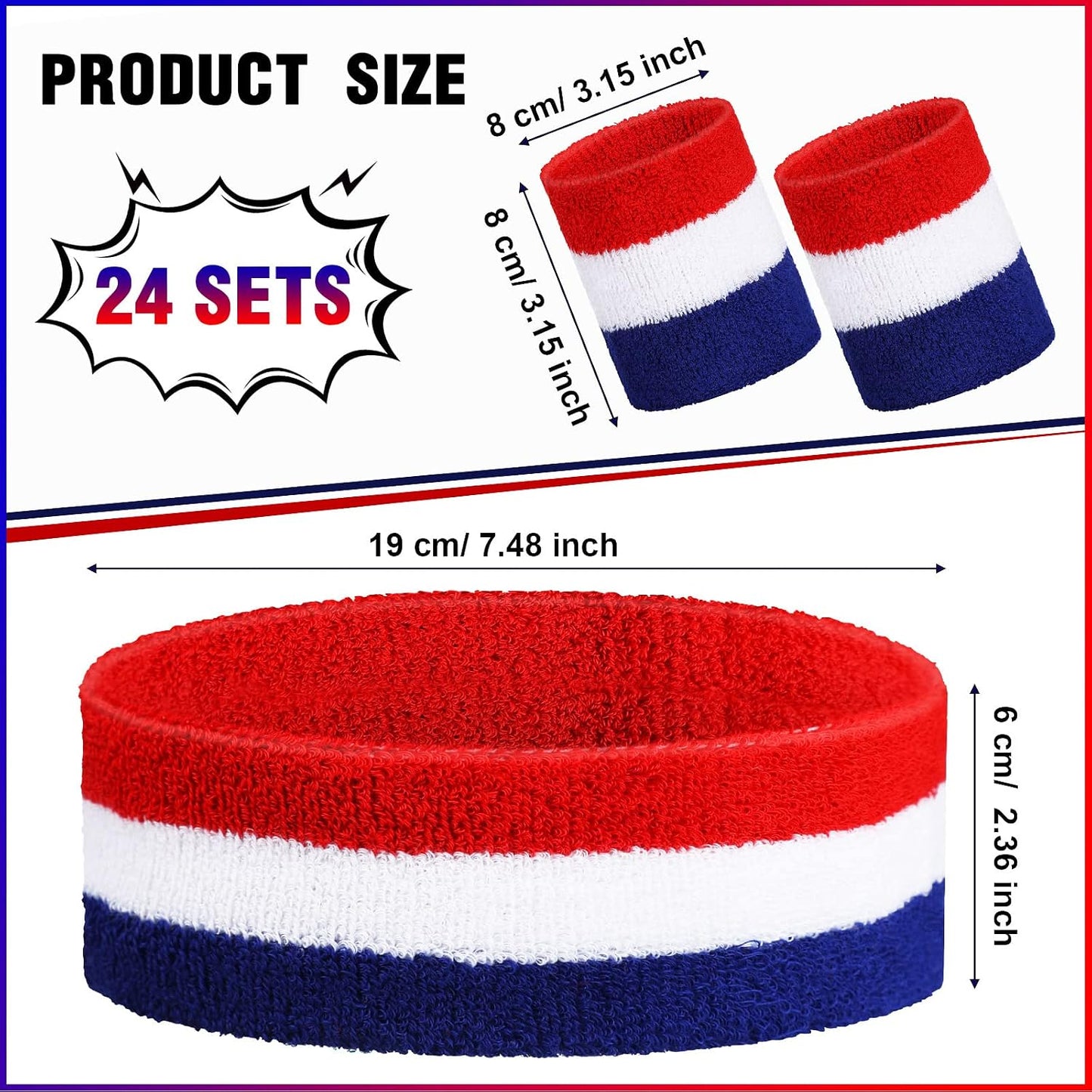 Set 72 Bandas Sudor Algodón Rayas 24 Diademas Absorbe Sudor