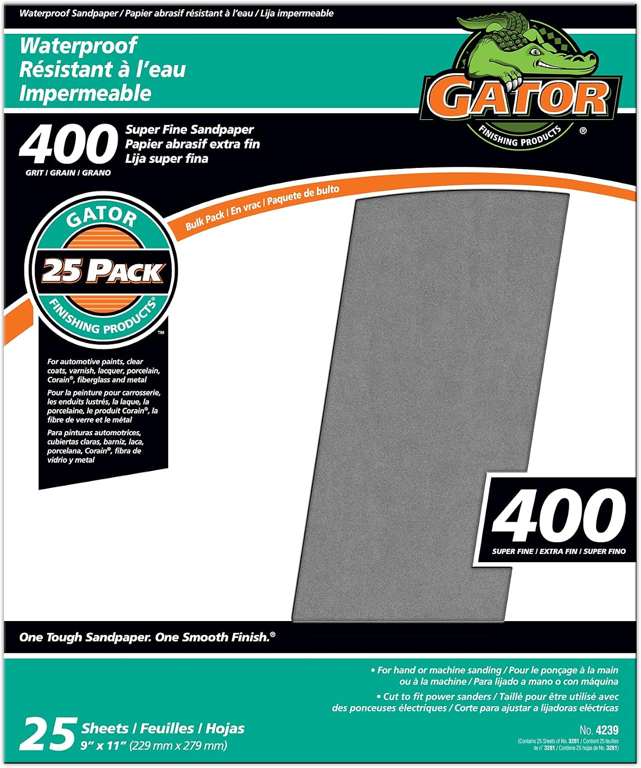 Hojas lijado impermeables 9x11pulg grano 400 pack 25