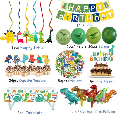 Juego 104 Pzas Decoraciones Cumpleaños Dinosaurio para Niños
