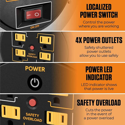 Carrete cable 1ft con interruptor y disyuntor seguridad
