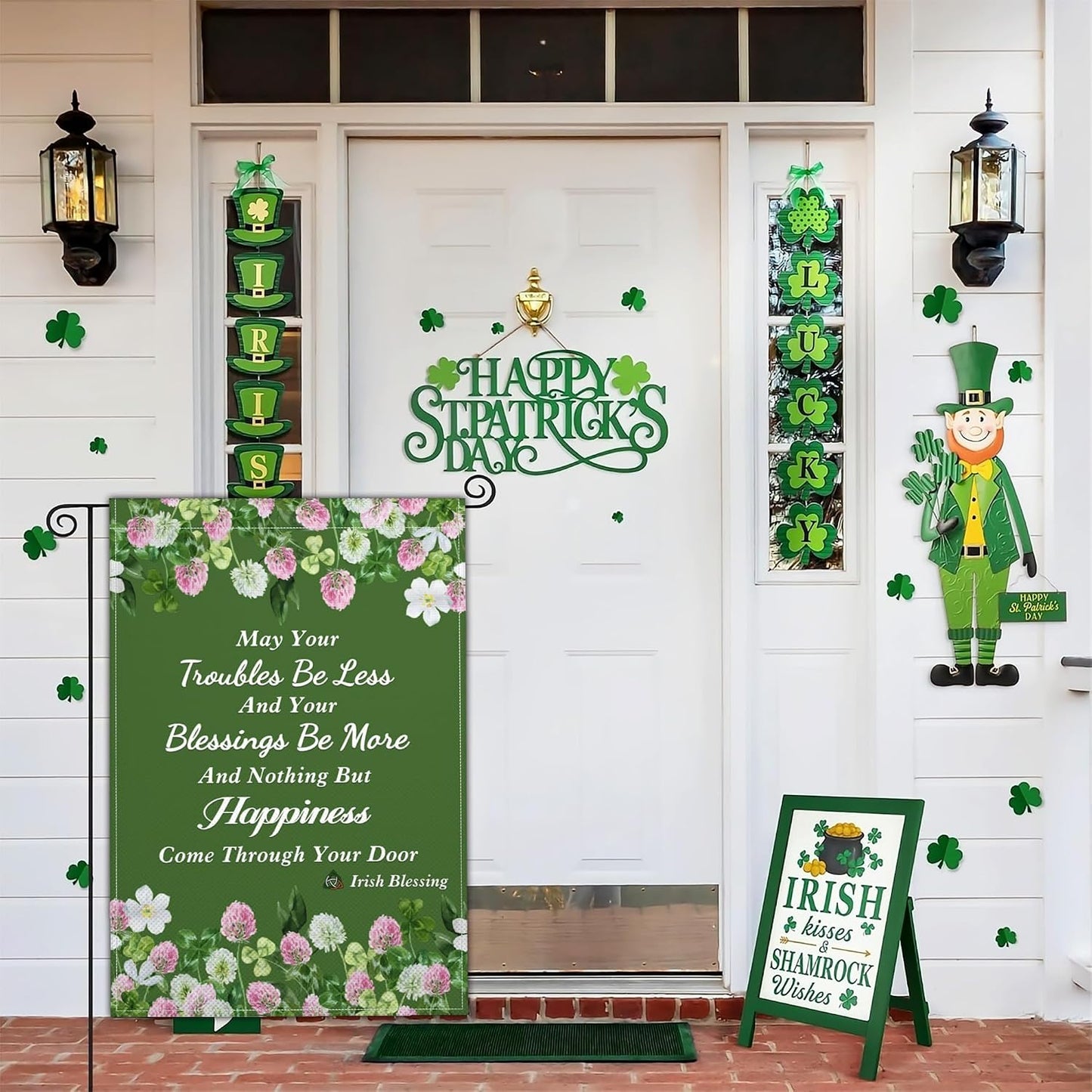 Bandera jardín San Patricio 12x18pulg doble cara trébol suerte