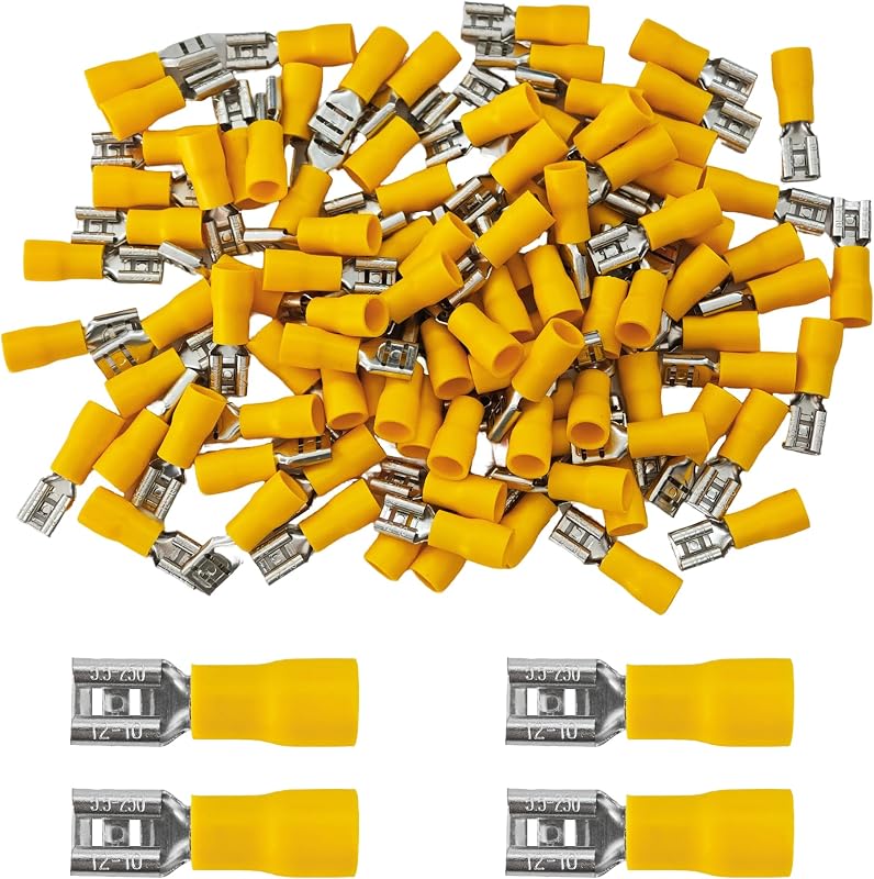 100 Conectores Pala Hembra Amarillo 12-10 AWG 1/4pulg