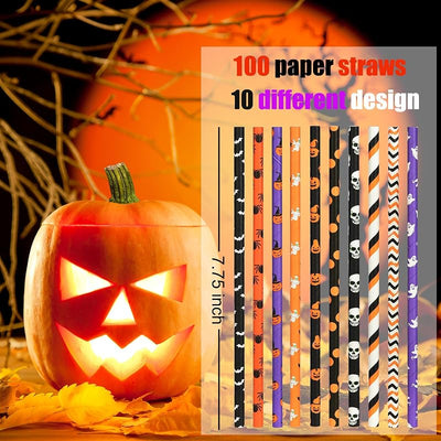 100 Popotes Halloween Pajitas Biodegradables con Diseños