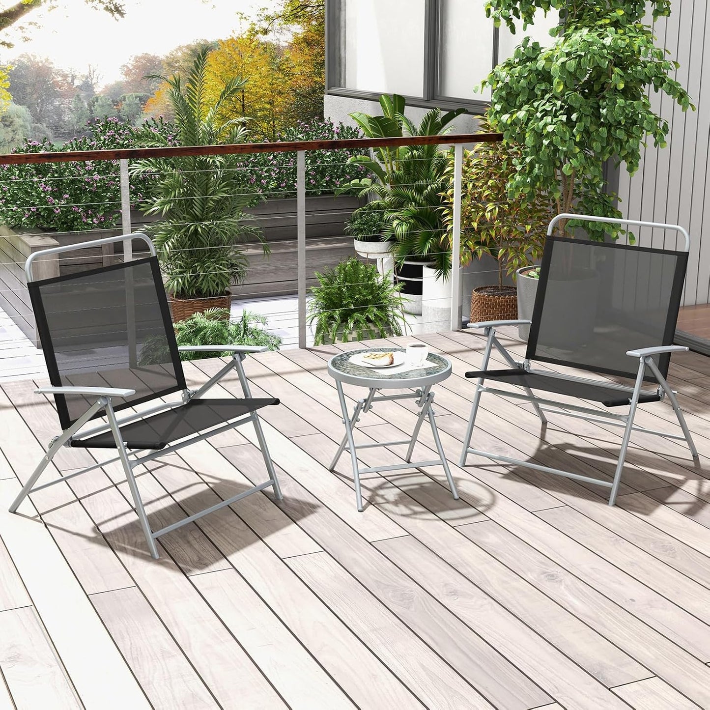 3 Sillas Plegables Metal Mesa Auxiliar Asiento Extragrande