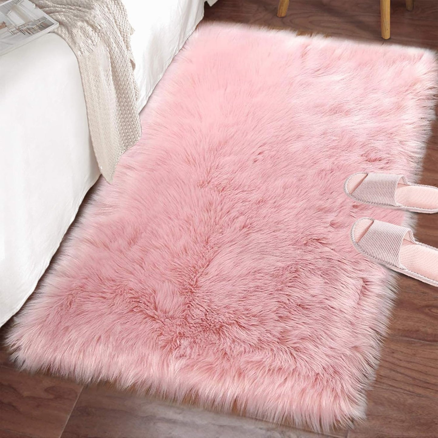 Alfombra sintética ultrasuave para dormitorio y sala 2x3ft rosa
