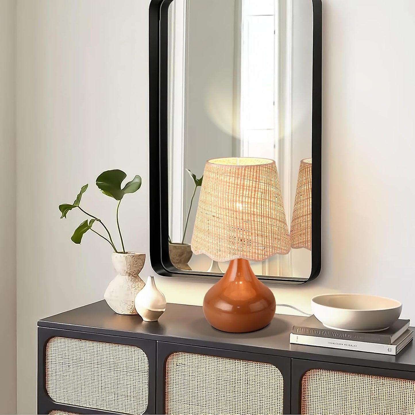 Lámpara mesa estilo granja marrón para dormitorio