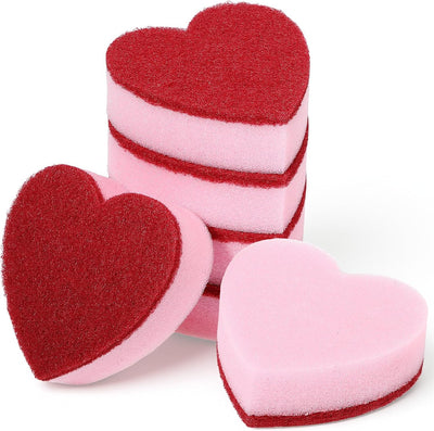 6 Esponjas Corazón Doble Cara para Cocina y Baño Rojo