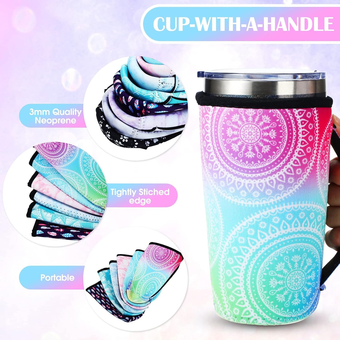 12 fundas neopreno reutilizables para vasos 32oz estilo