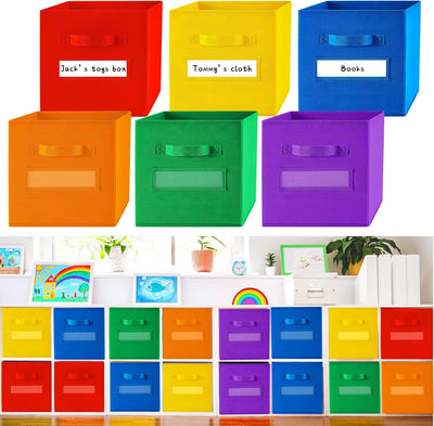 18 Cestas Plegables Tela 11" Color Escolar con Etiqueta