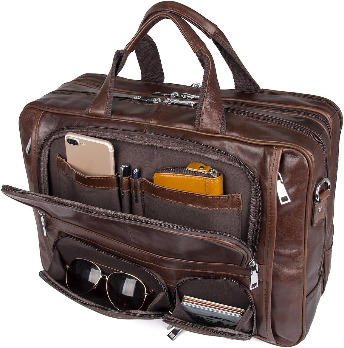 Maletín cuero genuino para hombre con bolsa portátil 15.6pulg