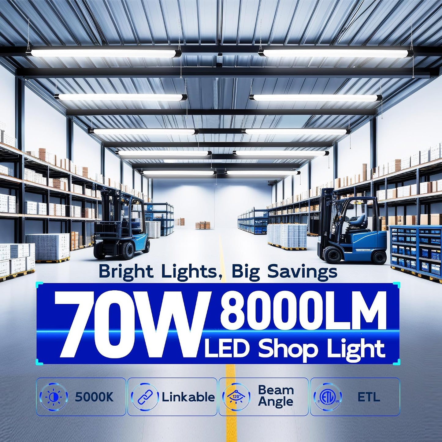 Lámpara LED tienda 4ft 70W 8000lm 5000K para garaje taller