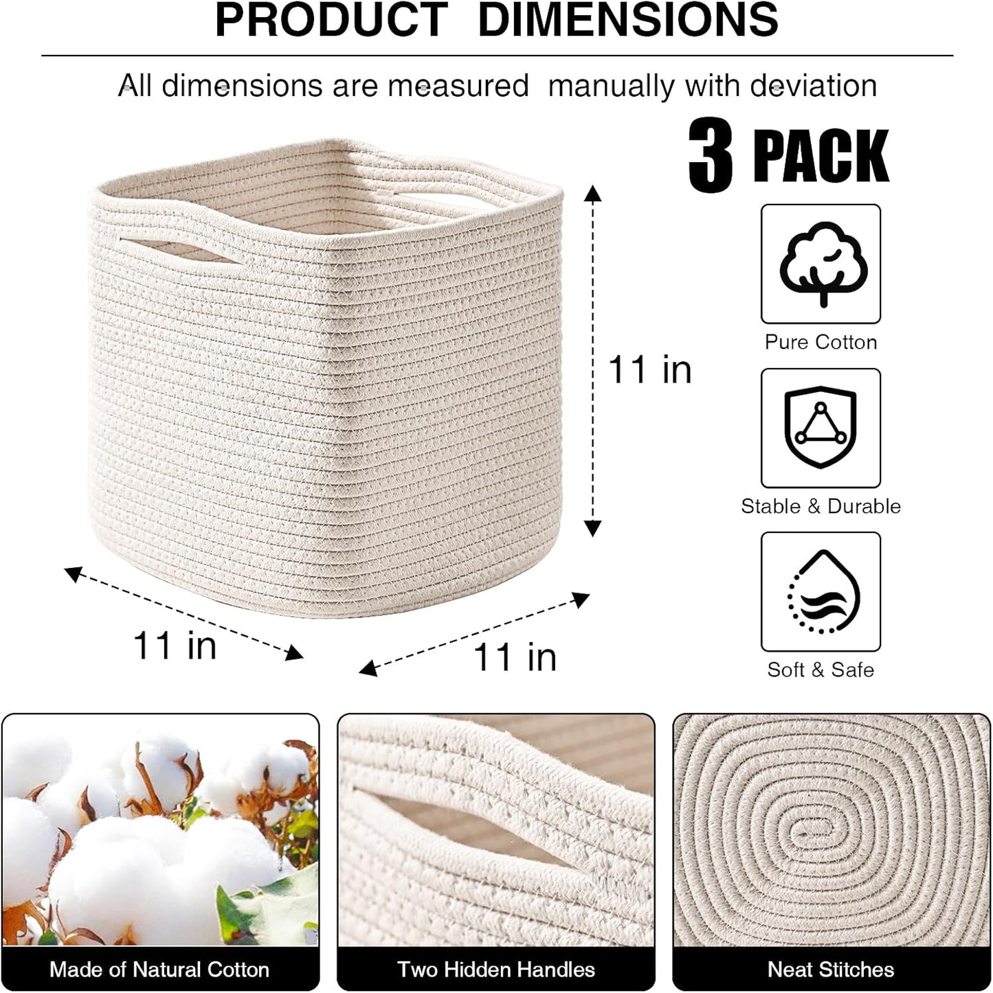 Cestas tejidas 11" para organiz. cubos estantes