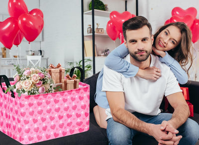 Cesta almacenamiento con estampado corazón asas para regalo