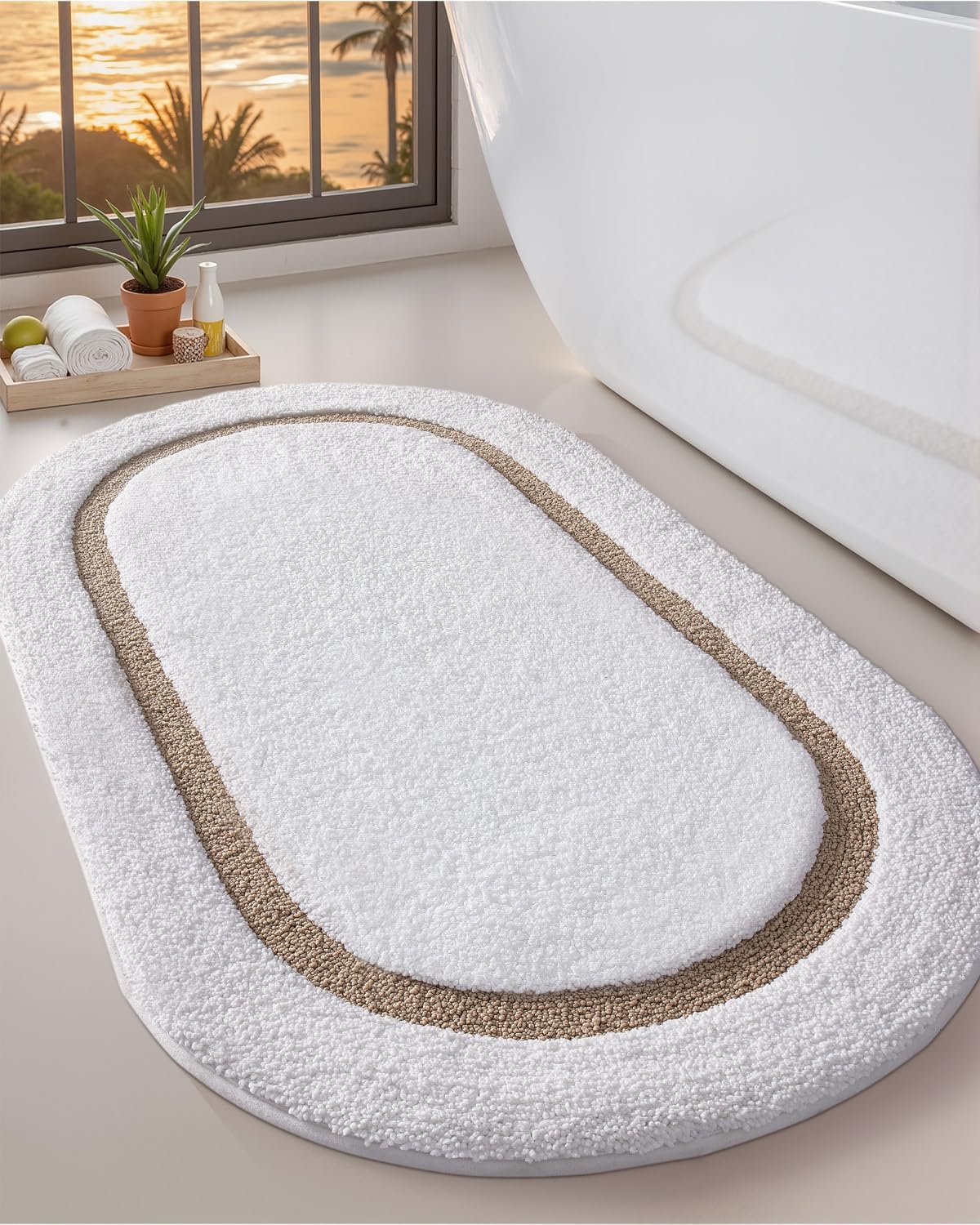 Alfombra baño ovalada 24x44pulg microfibra blanca