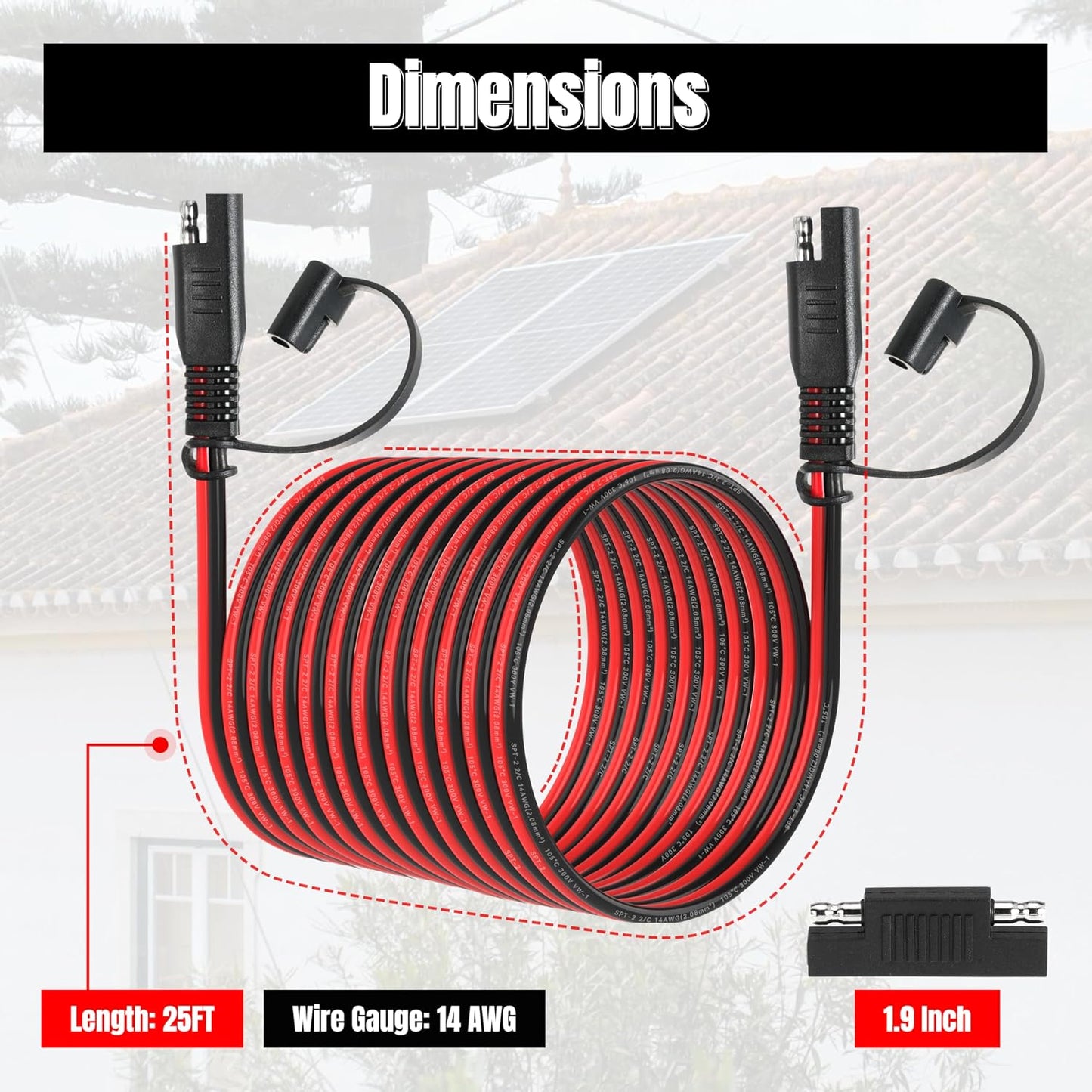 Cable extensión SAE 14AWG 25ft adaptador inverso paneles solares