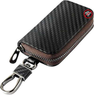 Funda llave coche fibra carbono cuero con cadena
