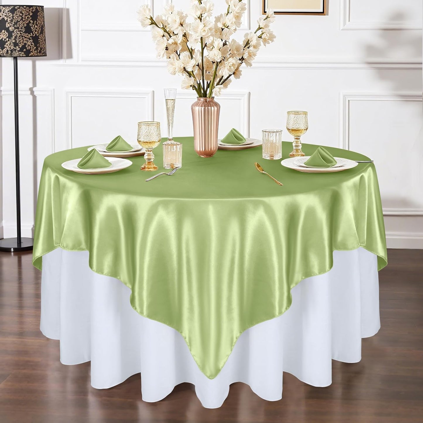 Mantel satén 72pulg color verde salvia resistente manchas