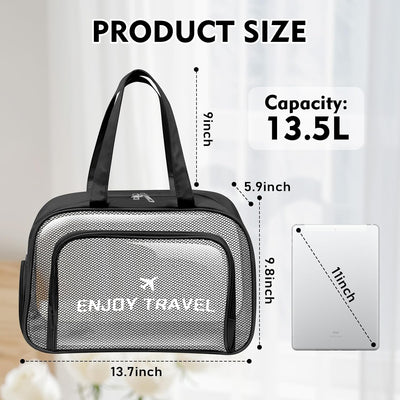 Bolsas viaje transparentes con parche chenilla y cremallera