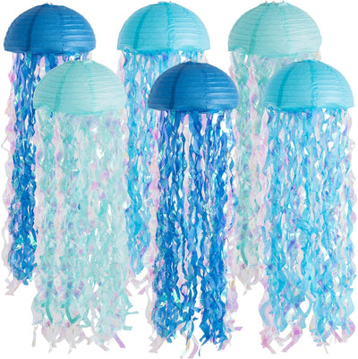 6 Faroles Medusa Colgantes Azules 10pulg Decoración Playa
