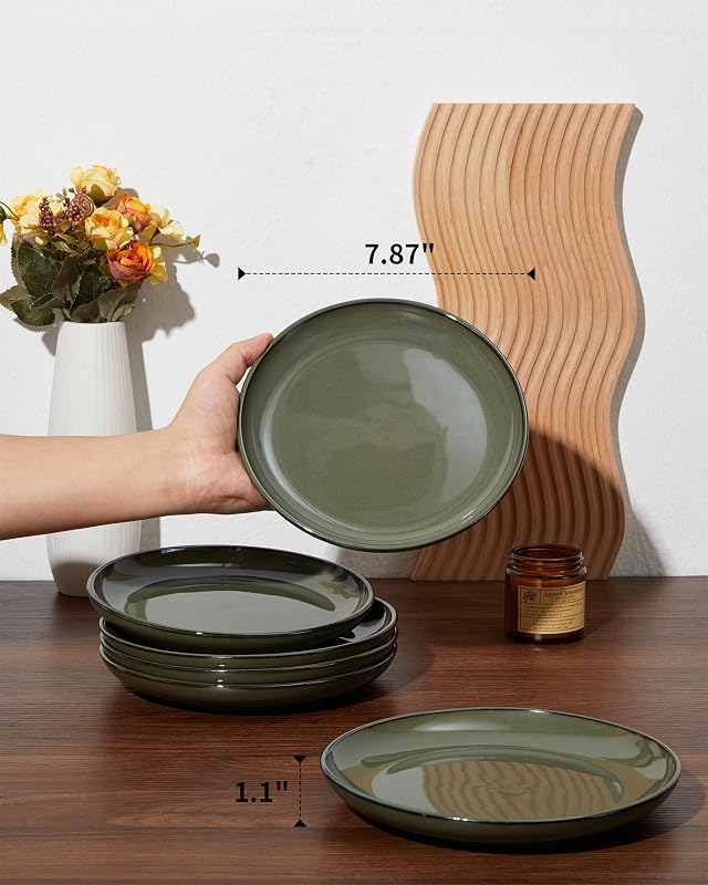 Set platos cerámica 8pulg resistentes arañazos verde