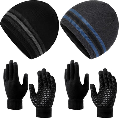 Set 4 Guantes Invierno Calor Táctil Gorro Punto Hombre Mujer