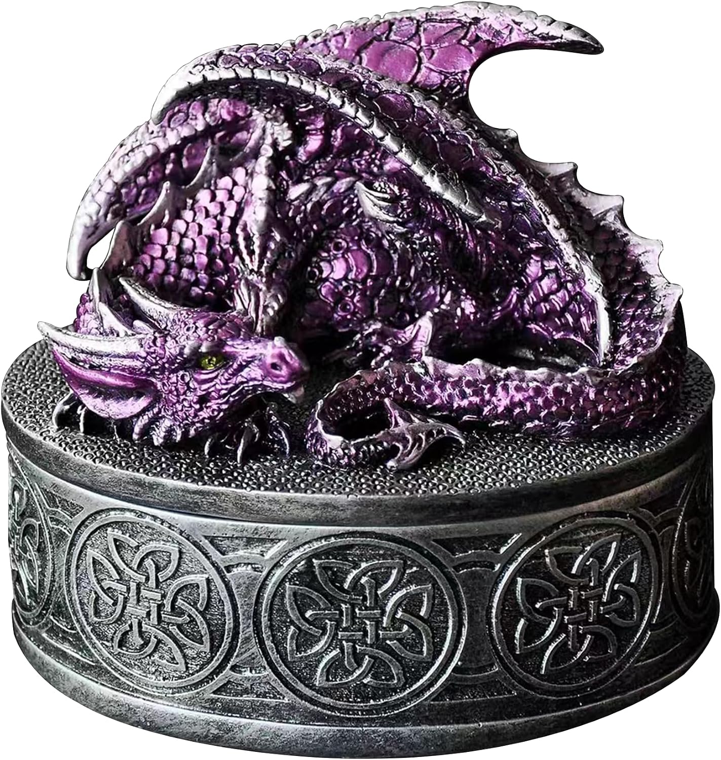 Caja joyería con estatua dragón tapa púrpura