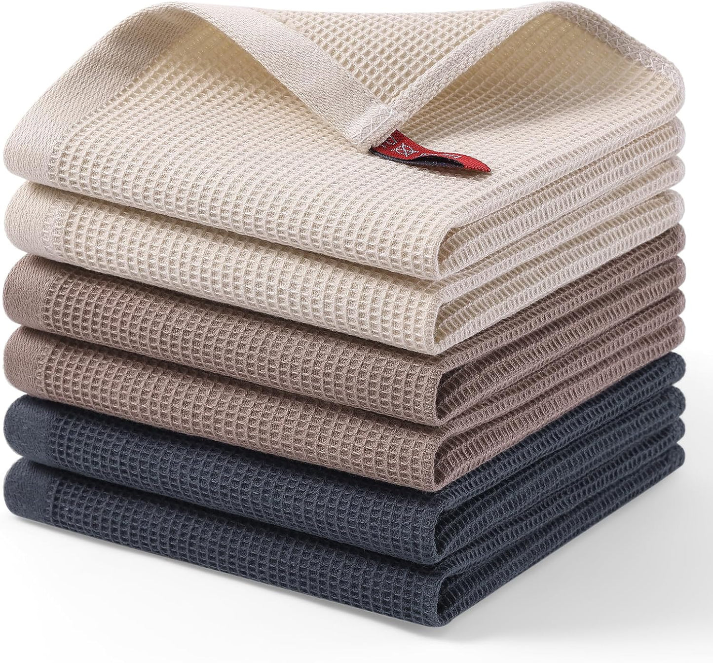 6 Pzas Paños Cocina Algodón Tejido Gofre Beige/Gris/Marrón