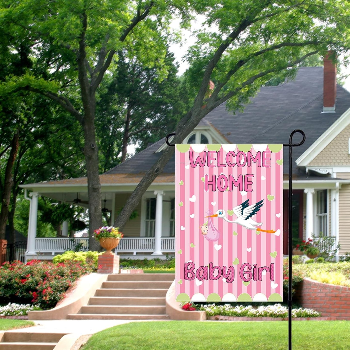 Bandera jardín doble cara it's a girl stork para bebé y fiestas