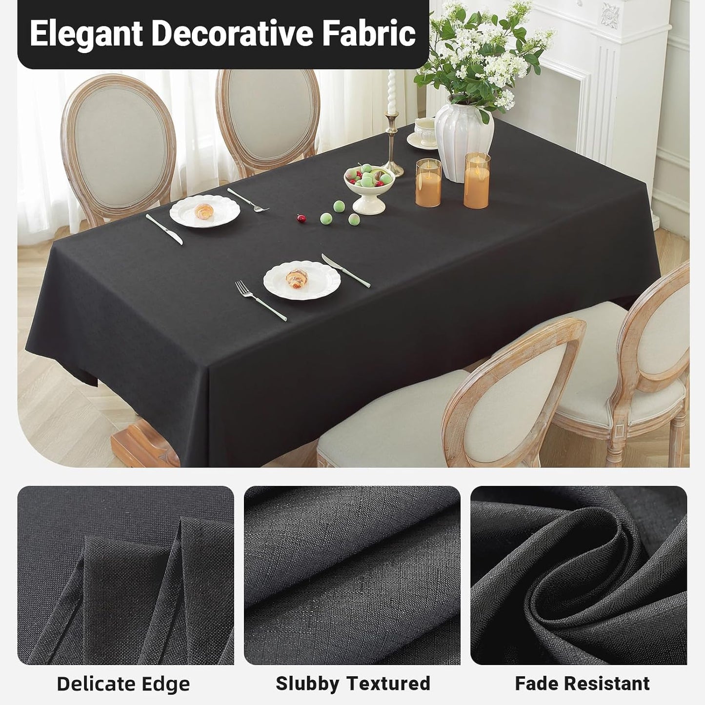 Mantel cuadrado lino impermeable texturizado 60x60pulg estilo granja