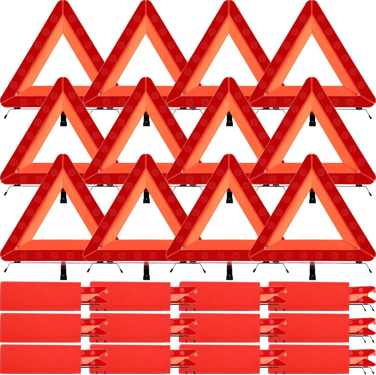 Triángulos emergencia plegables con base y funda 12 pzas