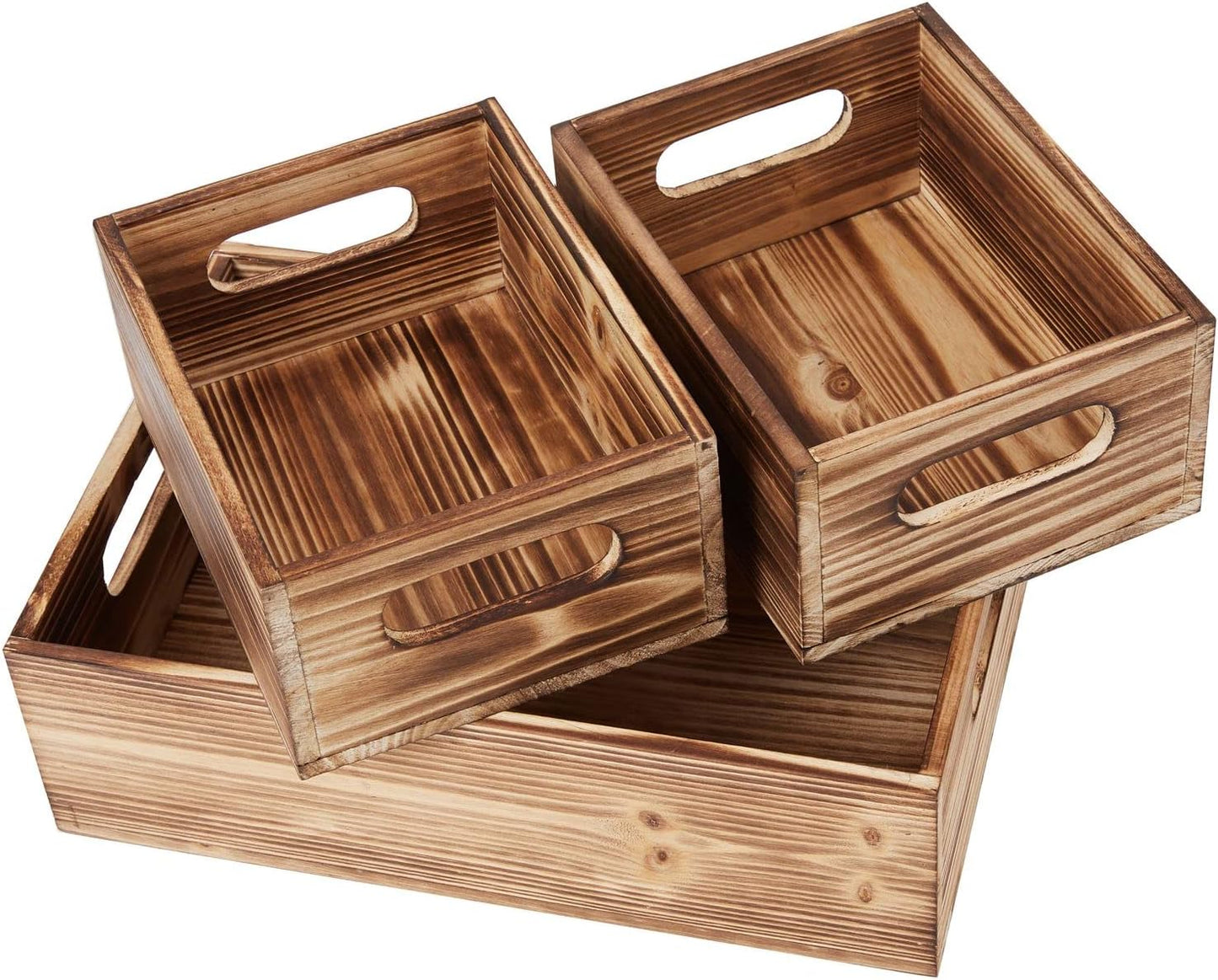 3 Pzas Cajas Madera Apilables Rústicas para Decoración Hogar