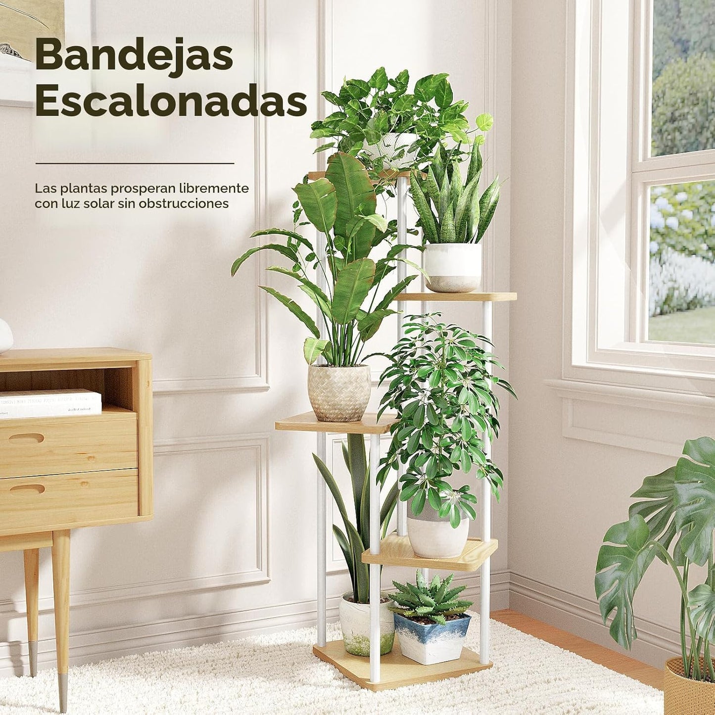 Soporte plantas 5 niveles madera metal para interior