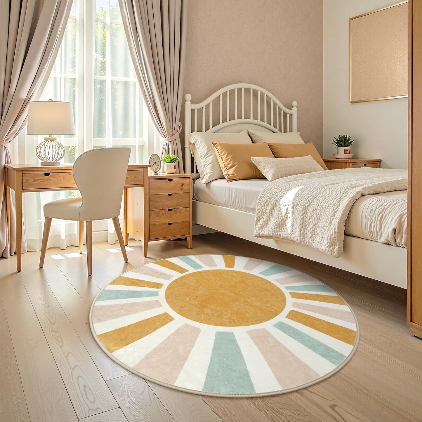 Alfombra redonda retro antiderrap para bebé dormitorio sala