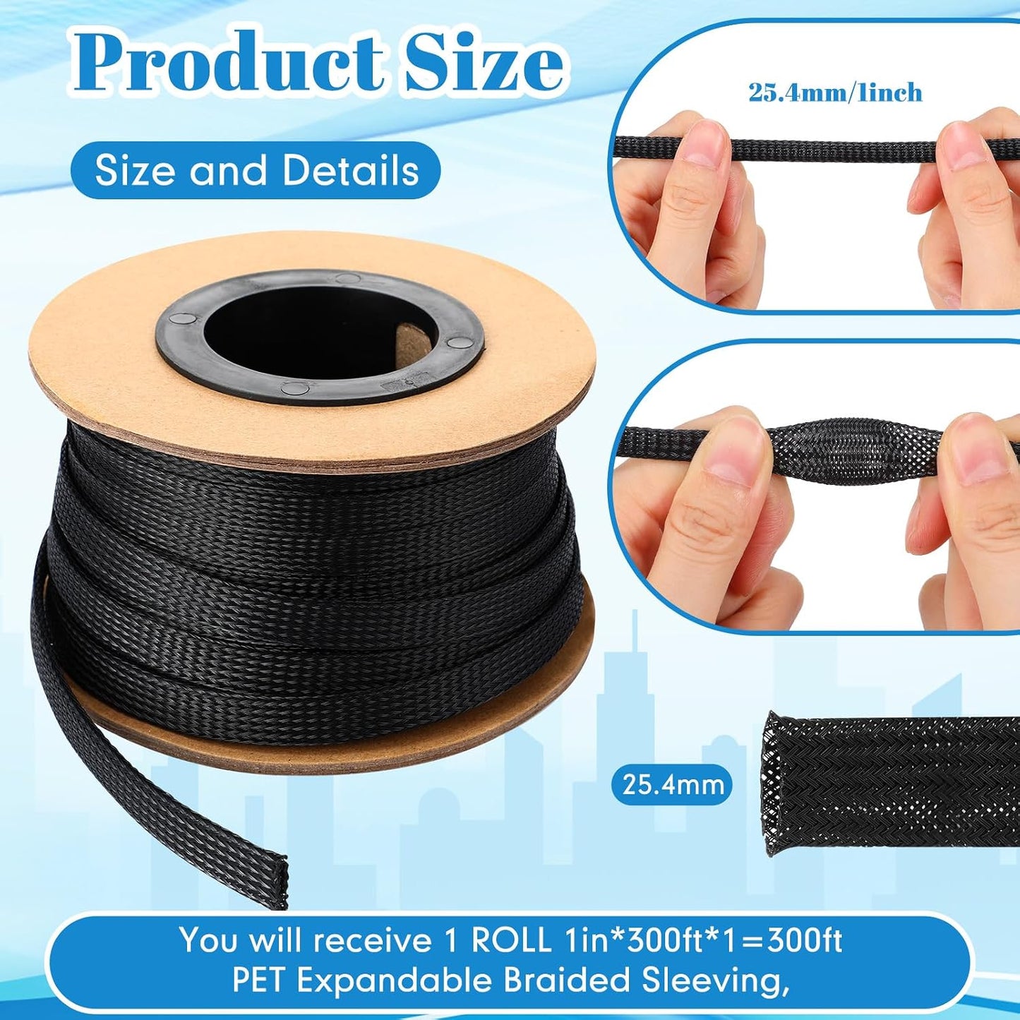 Funda trenzada expandible 300ft1pulg para cables TV computadora