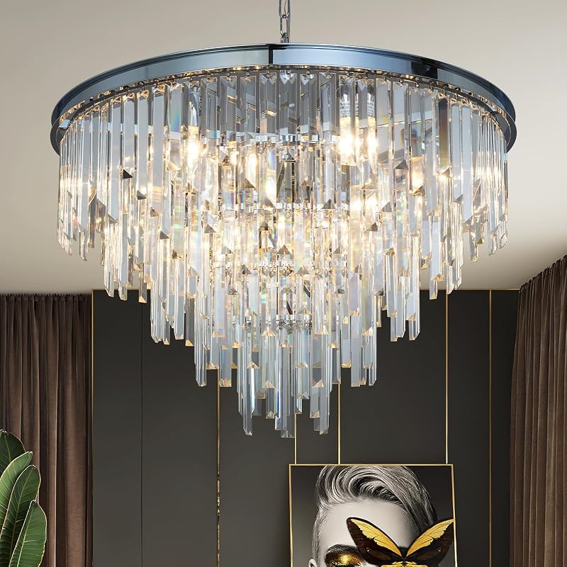 Lámpara colgante ajustable de cristal K9 16 luces 31pulg