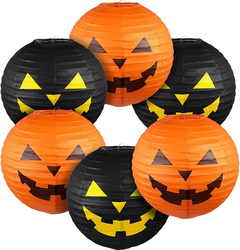 6 Linternas papel Halloween calabaza 11.8x11pulg