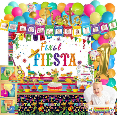 Decoración cumpleaños temática mexicana telón globo mantel cupcakes