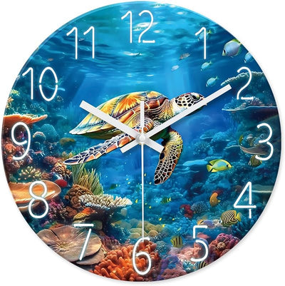 Reloj pared analógico tortuga marina 12pulg cristal azul