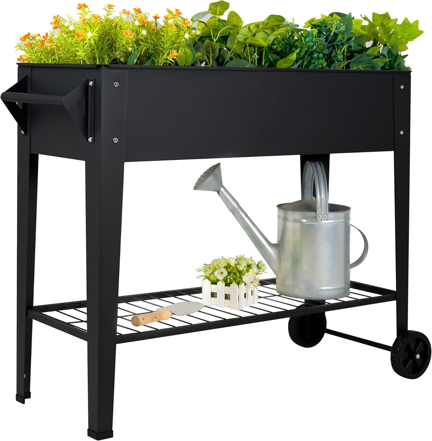 Cama jardín elevada 32pulg acero antioxidante con ruedas