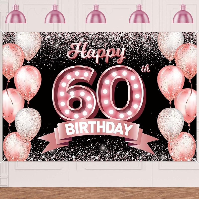 Bandera 60 cumpleaños oro rosa confeti decoración globos