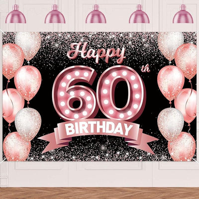 Bandera 60 cumpleaños oro rosa confeti decoración globos