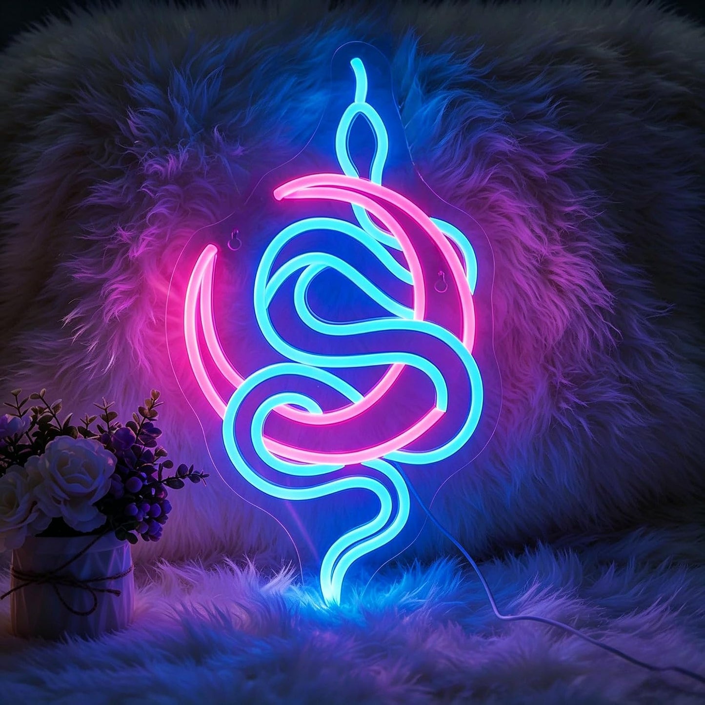 Letrero neón serpiente y luna LED para decoración