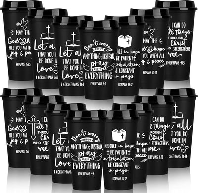 15 Vases Cristianos 16oz con Tapas Negro