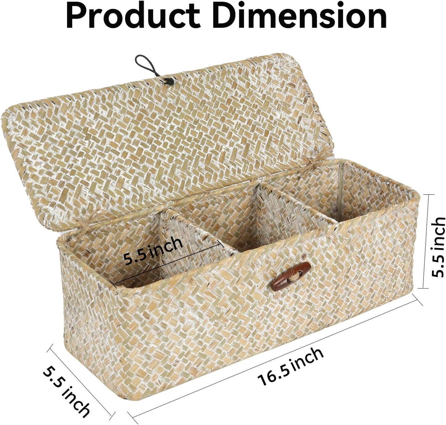 Cesta con tapa para estantes y baño con 3 secciones