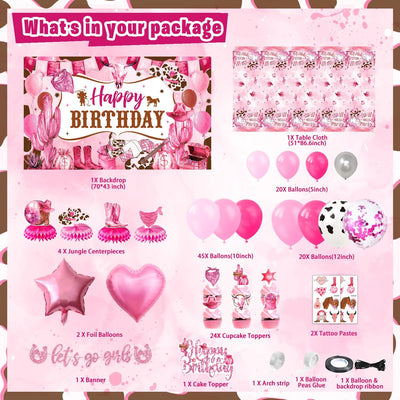 Decoración fiesta vaquera caballo rosa 128pzas