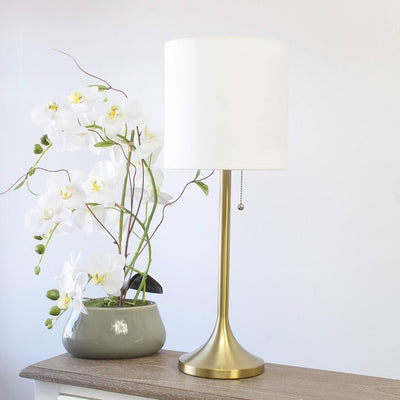 Lámpara mesa pantalla tela cónica dorado blanco set 4